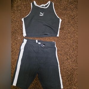 Puma Black and White Crop Top and Shorts Set